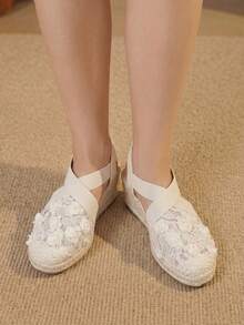 Styleloop 麻繩編織女款楔跟厚底鞋 度假風 BOHO 風 美式復古 波希米亞風 西部風 音樂節慶穿搭 - 裸杏碎花網 - 查看 9