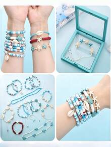 2600pcs Soft Clay Beading Kit, Vacation-Themed Jewelry Making Set With Turquoise Shells Starfish Natural Stones, DIY Summer Friendship Bracelets Supplies For Travel Craft Party - Multicolor - View 3