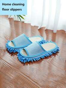 1pair Removable And Washable Linen Mop Slippers, Unisex Cleaning Slippers - multicolor - View 2