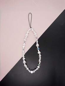 1Pc White Pearl Phone Wrist Lanyard, Short Hand Strap With Secure Metal Clasp, Elegant Cell Phone Charm Chain For Women, Classy Gift For Mother Family Friend Birthday Holiday Daily Use - Multicolor - View 6