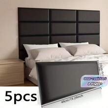 5 Pcs Self-Adhesive Wall Panels, Available In Black, White And Gray, Designed For Headboard. Soft Bedside Self-Adhesive Backrest, Sound-Insulating And Impact-Resistant Wall Panels, Removable Without Glue, Perfect For Decoration. - Soft Pack Of 5 - View 1