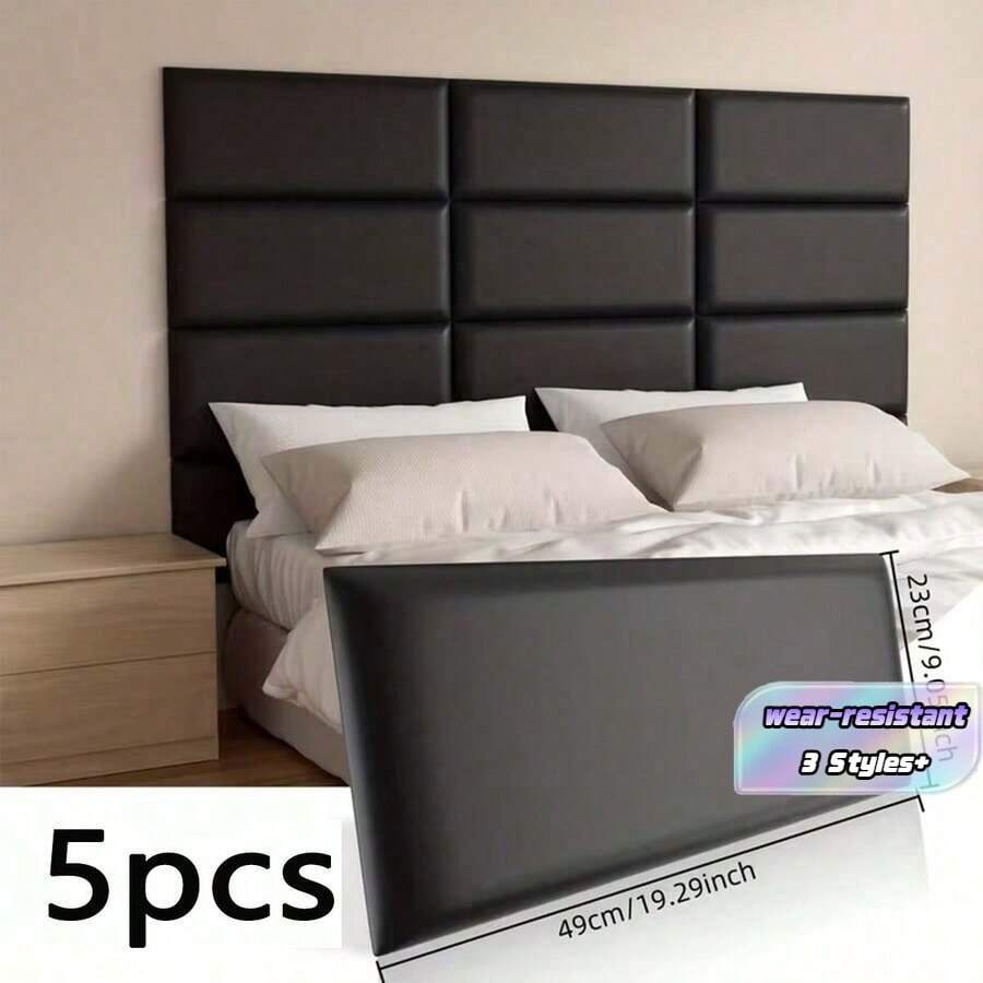 5 Pcs Self-Adhesive Wall Panels, Available In Black, White And Gray, Designed For Headboard. Soft Bedside Self-Adhesive Backrest, Sound-Insulating And Impact-Resistant Wall Panels, Removable Without Glue, Perfect For Decoration. - Soft Pack Of 5 - View 1