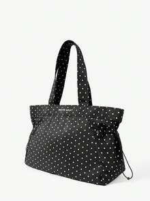 MUSERA Black And White Polka Dot Nylon Zipper Pocket Shoulder Bag, Tote Bag, Fitness Bag, Beach Travel Daily Leisure Travel Bag, Fashionable And Lightweight, - Black polka dot - View 6