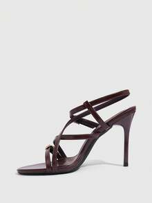 CUCCOO SZL Double Transparent Strap Slim Heel Sandals, Commuter Workplace Model - Brown - View 8
