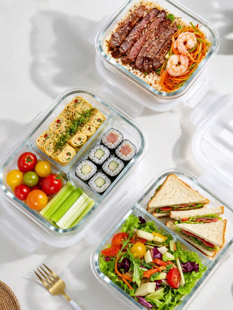 Haus Hana Madebyblanc 1pc Microwave Can Heat Glass Lunch Boxes For Office Workers, Lunch Boxes For Refrigerators, And Large Capacity Fresh-Keeping Bowls With Rice And Meal Boxes,Kitchen,Christmas Gift - transparent color - View 1