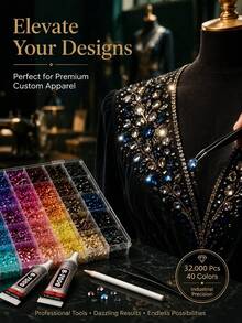 32,000pcs/40 Colors/3mm Flat Bottom Rhinestone Set, Multi-Color Handmade Gems Set With Pickup Pen And Tweezers. Suitable For DIY, Clothing, Shoes Sparkling Jewelry Colorful Mixed Color Palette., Gift Ideas - Multicolor - View 11