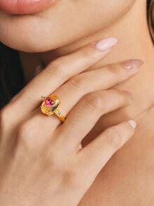 Popjeli Fashion Irregular Love Diamond Ring - Pink - View 3