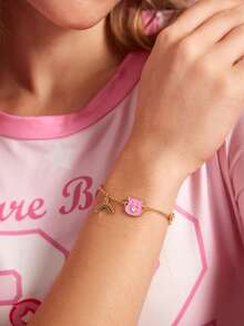SHEIN X Care Bears 時尚可愛甜美銀色鋅合金卡通鏈條手鍊，適合日常配戴、節慶，彩虹、愛心、熊圖案 - 彩色 - 查看 4