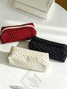 Campus Polka Dot Pencil Case, Large Capacity Stationery Storage Bag, Multifunctional Pen Box For Office Supplies & Travel Makeup, Essential For Students & Adults Daily Use - multicolor - View 3