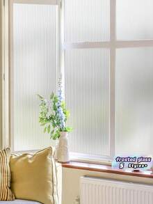 No-Glue Fluted Privacy Glass Film, Translucent Frosted Window Sticker, Static Cling Easy Install & Remove, Light-Transmitting Obscuring, Waterproof Tear-Resistant, For Office, Bathroom, Door, Window, And Interior Glass Partitions. - Changhong - View 1