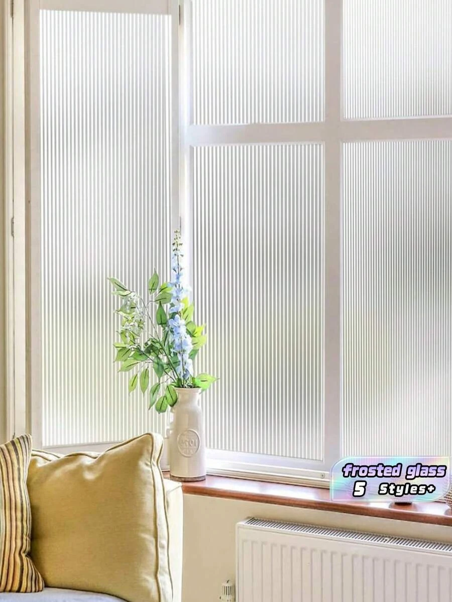 No-Glue Fluted Privacy Glass Film, Translucent Frosted Window Sticker, Static Cling Easy Install & Remove, Light-Transmitting Obscuring, Waterproof Tear-Resistant, For Office, Bathroom, Door, Window, And Interior Glass Partitions. - Changhong - View 1