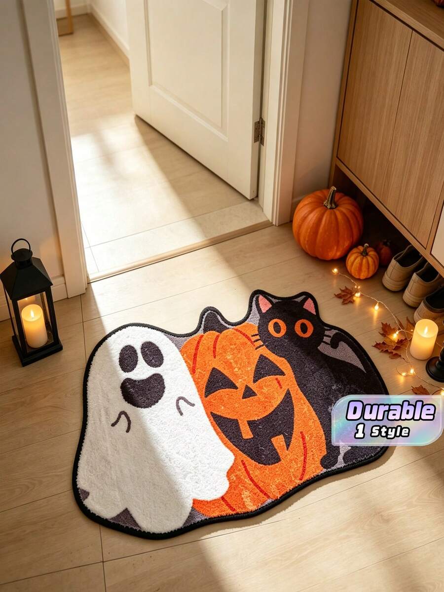 Halloween Imitation Cashmere Doormat, Wear-Resistant Entryway Floor Mat, Easy Care Decorative Rug For Living Room - B - View 1