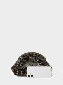 SHECARRY Ladies Fashion Black And Gold Dinner Bag, Exquisite Flash Diamond Clutch Bag, For Parties, Festivals, Weddings, Dress Matching - black gold - View 5