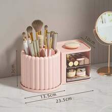 1pc Large Capacity Rotating Makeup Brush Holder Storage Box Multi Functional Space Saving Desktop Cosmetic Organizer Solid Color Cosmetic Storage Case For Vanity Table Bedroom Gift Giveaways Makeup Accessories Display Container - Multicolor - View 5