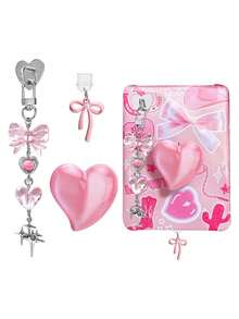3Pcs Cute Kindle Accessories Set, Include Type-C Dust Plug Charm, Heart Shape Hand Grip Stand, Sparkly Keychain With Hook, Compatible With Kindle Paperwhite 11Th & 12Th Generation - Multicolor - View 3