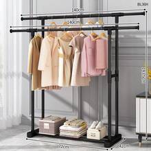 1 cái giá phơi quần áo di động đứng độc lập đặt sàn, giá treo quần áo trong nhà, kệ sắp xếp đồ giặt tiết kiệm không gian, giá phơi kim loại nhẹ cho căn hộ, ban công, phòng ngủ, ký túc xá, tháp phơi quần áo hàng ngày, đồ dùng thiết yếu cho căn hộ, có thể tháo rời - Thanh đôi màu đen - Xem 3