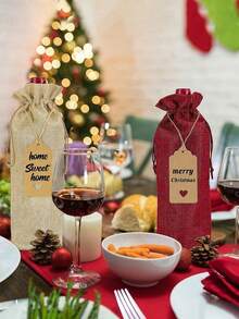 6/12Pcs Drawstring Wine Bottle Bags., Reusable Wine Gift Bags With Tags, Decor Party Supplies For Birthday. Wedding. Christmas, NewYear, Home And Holiday Party Decoration - Multicolor - View 2