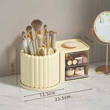 1pc Large Capacity Rotating Makeup Brush Holder Storage Box Multi Functional Space Saving Desktop Cosmetic Organizer Solid Color Cosmetic Storage Case For Vanity Table Bedroom Gift Giveaways Makeup Accessories Display Container - Multicolor - View 4