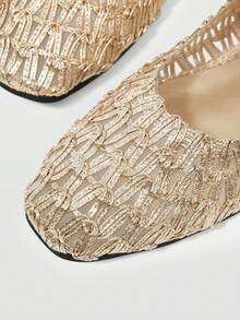 MOTF WOMEN  WOVEN RAFFIA SQURE FLATS - Gold - View 5