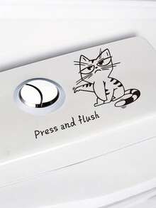 1pc Cute Cartoon Cat Toilet Sticker - "Press To Flush" Bathroom Decor, Self-Adhesive PVC Wall Decal, Suitable For Glass, Tile And Smooth Surfaces, No Heating Required, Easy Installation, Fun Design, Easy To Peel And Stick - Multicolor - View 3