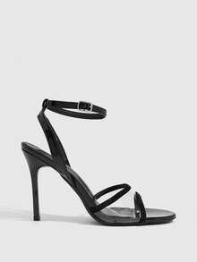CUCCOO SZL Patent Leather Transparent Splicing Strap Buckle Stiletto Sandals, Commuter Workplace Model - Black - View 8
