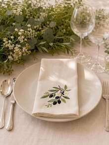 Cirelle 1/2/4 Pcs Embroidered Cloth Napkins, Beige Dinner Napkins With Olive Branch Motif, Reusable Washable Table Napkins For Dining Room, Wedding & Party Decor - Multicolor - View 3