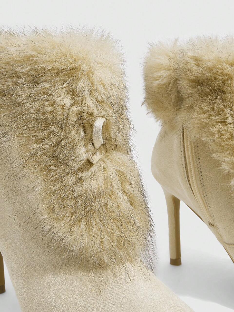 CUCCOO SZL Women Shoes Pointed High Heel Beige Hairy Boots Fashion Gorgeous Sexy Nightclub Party Boots Fur Boots Women's And Ankle Boots And Women's Boots
