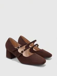 CUCCOO BIZCHIC Simple Ladies Mary Jane Casual Commuter Thick Heel High Heel Shoes - Coffee brown, - View 2