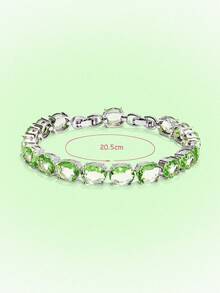 Popjeli Women's Tennis Chain Bracelet Oval Cut Full  Crystal Stone Sparkling Bracelet For Daily Party Jewelry - Oval Green Imitation Swarovski Crystal Bracelet - View 9
