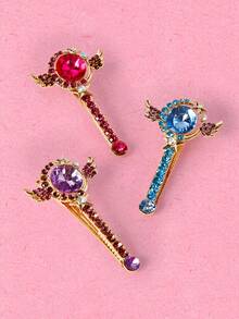 Popjeli 3pcs Dopamine Butterfly Hair Clips, Rhinestone Hair Clips, Star, Round, Staff, Wing, Suitable For Women, Back To School Outfit - Multicolor - View 4