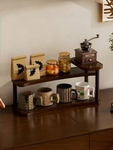 1Set Multi Tier Arc Shape Shelf Rack Wood Grain Storage Display Organizer Freestanding Wall Mount Curved Edge Minimalist Walnut Color Bookend Plant Stand Desk Bookshelf Unit For Living Room Bedroom Office Kitchen Balcony Entryway Housewarming - Walnut - View 3
