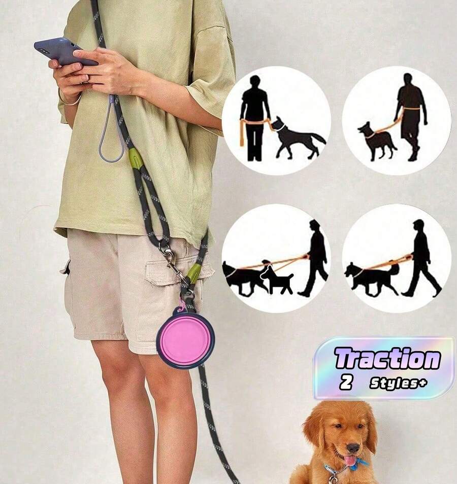 1 dây xích đeo chéo cho chó bằng nylon phản quang, dạng dây đeo vai, rảnh tay tiện lợi, phù hợp cho thú cưng hoạt động ngoài trời - màu đen - Xem 1
