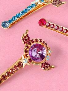 Popjeli 3pcs Dopamine Butterfly Hair Clips, Rhinestone Hair Clips, Star, Round, Staff, Wing, Suitable For Women, Back To School Outfit - Multicolor - View 7