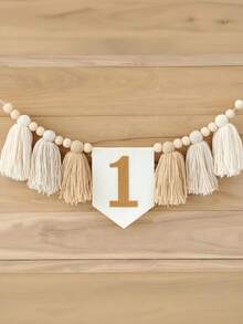 1PC First Birthday High Chair Banner Tassel Flower Garland Boho Style Party Decor Khaki Blue Gray Green Brown Wild Tassel Garland - View 2