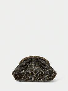 SHECARRY Ladies Fashion Black And Gold Dinner Bag, Exquisite Flash Diamond Clutch Bag, For Parties, Festivals, Weddings, Dress Matching - black gold - View 3
