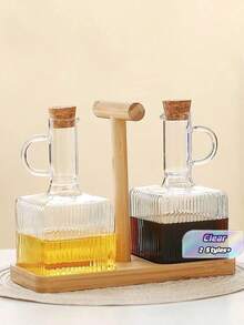 1/3pcs 350ml Glass Oil Bottle Jar With Lid And Handle, Transparent Cooking Olive Oil Container, Kitchen Seasoning Rack - View 1