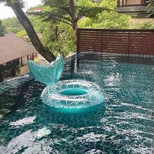 1 Buah Pelampung Renang Ekor Putri Duyung untuk Dewasa, Dapat Dipompa, Aksesori Renang dan Dekorasi Pesta Pantai Musim Panas - Baby Blue - View 4