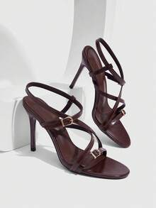 CUCCOO SZL Double Transparent Strap Slim Heel Sandals, Commuter Workplace Model - Brown - View 2