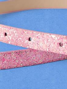 Popjeli Pink Glitter Sequin Thin Waist Belt - Pink - View 5