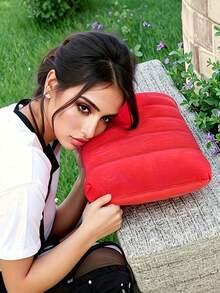 Ultra Soft Portable Flocked Inflatable Pillow Easy To Inflate Foldable Rectangular Nap Sleeping Pad Provides Neck Lumbar Support Lightweight Compact For Outdoor Camping Hiking Backpacking Travel Rest Practical Outdoor Travel Rest Accessory Supplies - multicolor - View 5