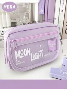 Moon Light Pencil Case, Extra Large Capacity Simple Pencil Box, Aesthetic Student Stationery Bag For School Office Supplies - multicolor - View 2