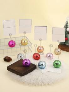 1/10PCS Multi Color Shiny Disco Ball Business Card Holder Display Rack Photo Holder Desktop Mirror Ball Number Stand For Wedding Party Christmas New Year Celebration Table Decor Home Office Ornament Gift Idea - multicolor - View 3