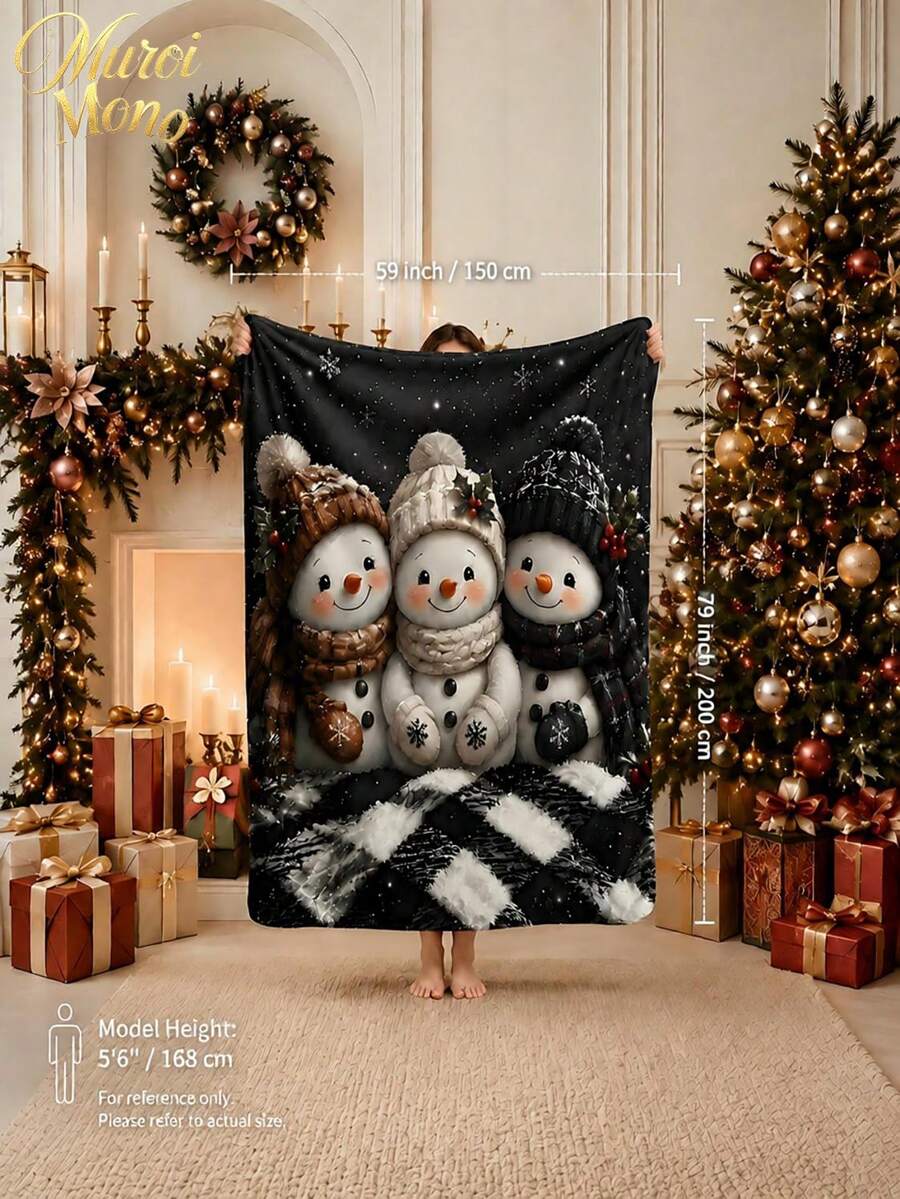 Muroi Mono 1pc Christmas Pattern Blanket, Made Of Flannel Material, Is Soft And Comfortable. It Is Suitable For Beds, Living Rooms And Sofas. It Is Suitable For All Seasons And Is An Excellent Choice For Daily Decorations, Home Decorations And Christmas Gifts. - Christmas - View 1