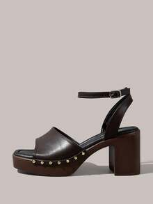 Styleloop Women's High-Heeled Sandals, Thick Heels And Thick Soles, Bohemian Wear, Holiday Style, A Must For Summer Travel - PU dark brown - View 3