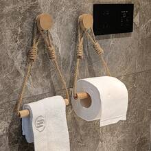 1件/2件裝繩編實木紙巾架 儲物毛巾架 面巾置物架 免鑽孔創意衛生紙架 優雅實用浴室衛生紙架 浴室配件 - 杏色 - 查看 4