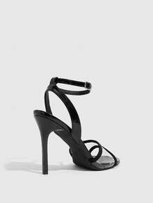 CUCCOO SZL Patent Leather Transparent Splicing Strap Buckle Stiletto Sandals, Commuter Workplace Model - Black - View 9