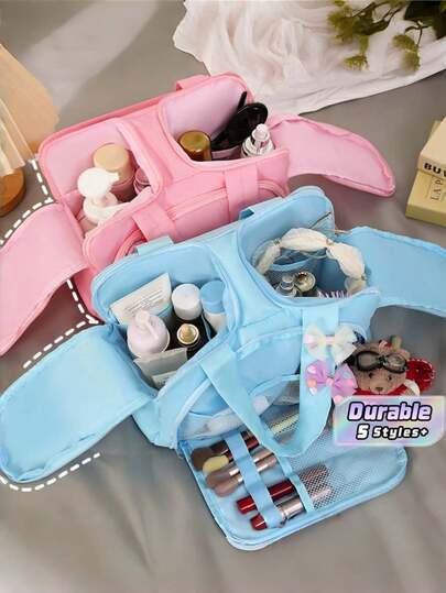 Bolsa de cosméticos multifuncional de gran capacidad con 4 aberturas, organizador portátil de maquillaje para viajes, apto para maleta, para almacenar artículos de tocador y cosméticos