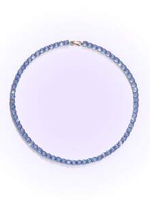 Popjeli Women's  Light Blue Tennis Chain Necklace Full Round  Sparkling Adjustable Necklace For Party Daily Jewelry - Light blue tennis chain necklace - View 3