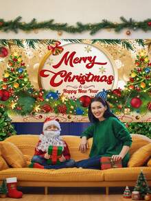 1pc 70.87x43.31 InchChristmas Hanging Banner Backdrop For Party, Holiday Outdoor Scene Decor Garland - Christmas tree - View 2