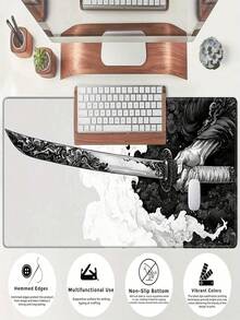 1pc Gaming Mouse Pad, Elongated, Suitable For Laptop Keyboards, Non Slip Rubber Base, Sewn Edge Design, Suitable For Home Office Computer Keyboards And Laptops. - multicolor - View 4